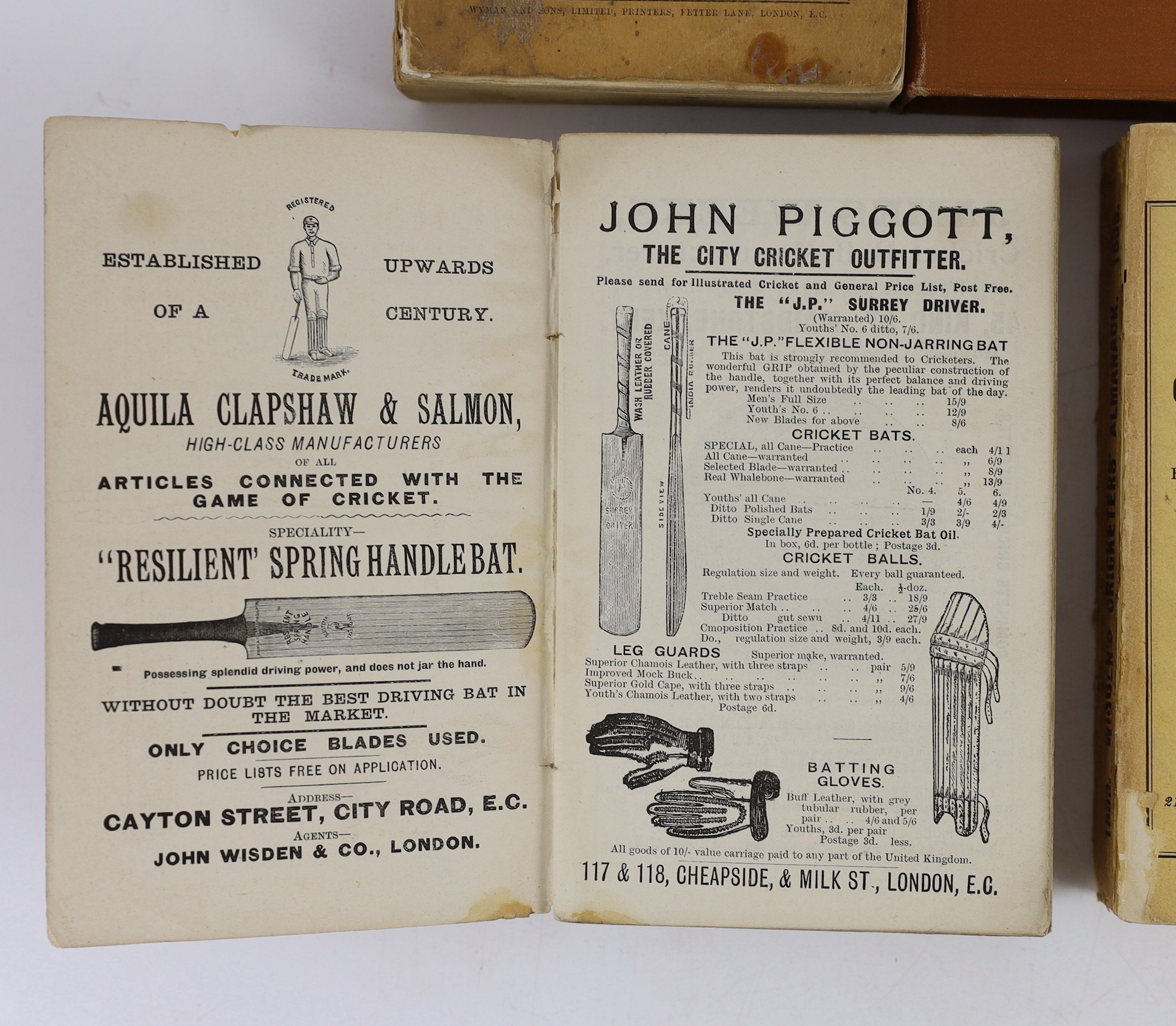 Wisden, John - Cricketers’ Almanack for years, 1895 (32nd edition) original paper wrappers, spine with some paper loss, gutters neatly strengthened with tape; 1896 (33rd edition) rebound brown cloth gilt, retaining origi